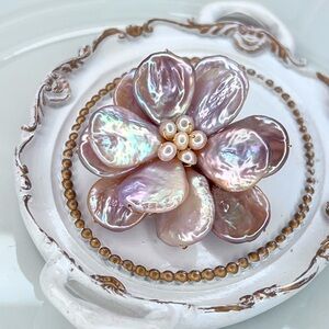 Handmade Freshwater Pink Unicorn 🦄 Pearl Flower 🌺 Hair Clip Double Layer